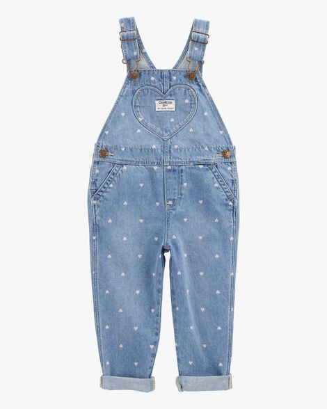  Product image 1 of Toddler Heart-Print Knit Denim Overalls - Blue