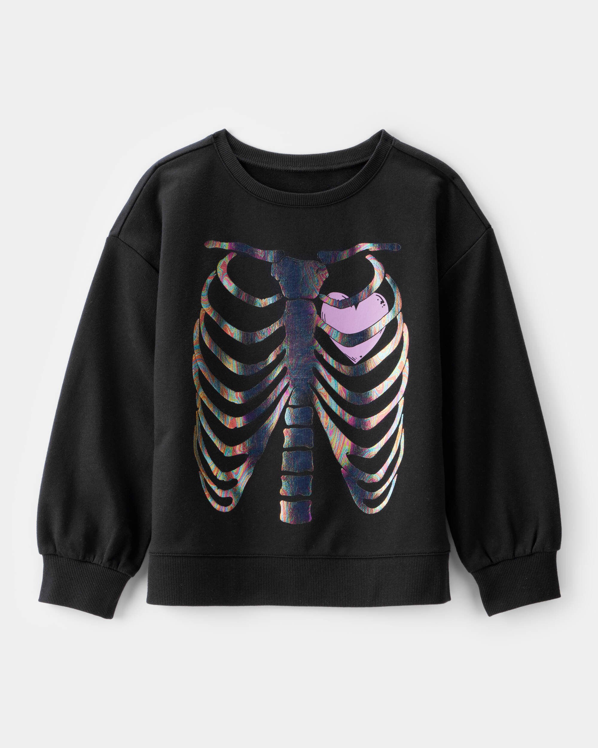 Girls Metallic Skeleton Long-Sleeve Graphic Tee - Black
