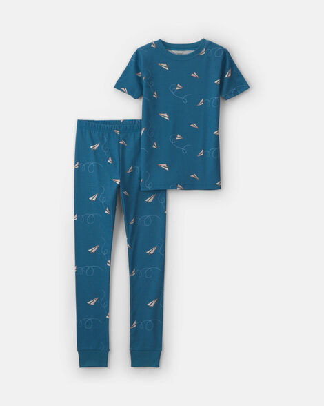 boys paper airplane 100% cotton 2-piece pajama set - navy blue
