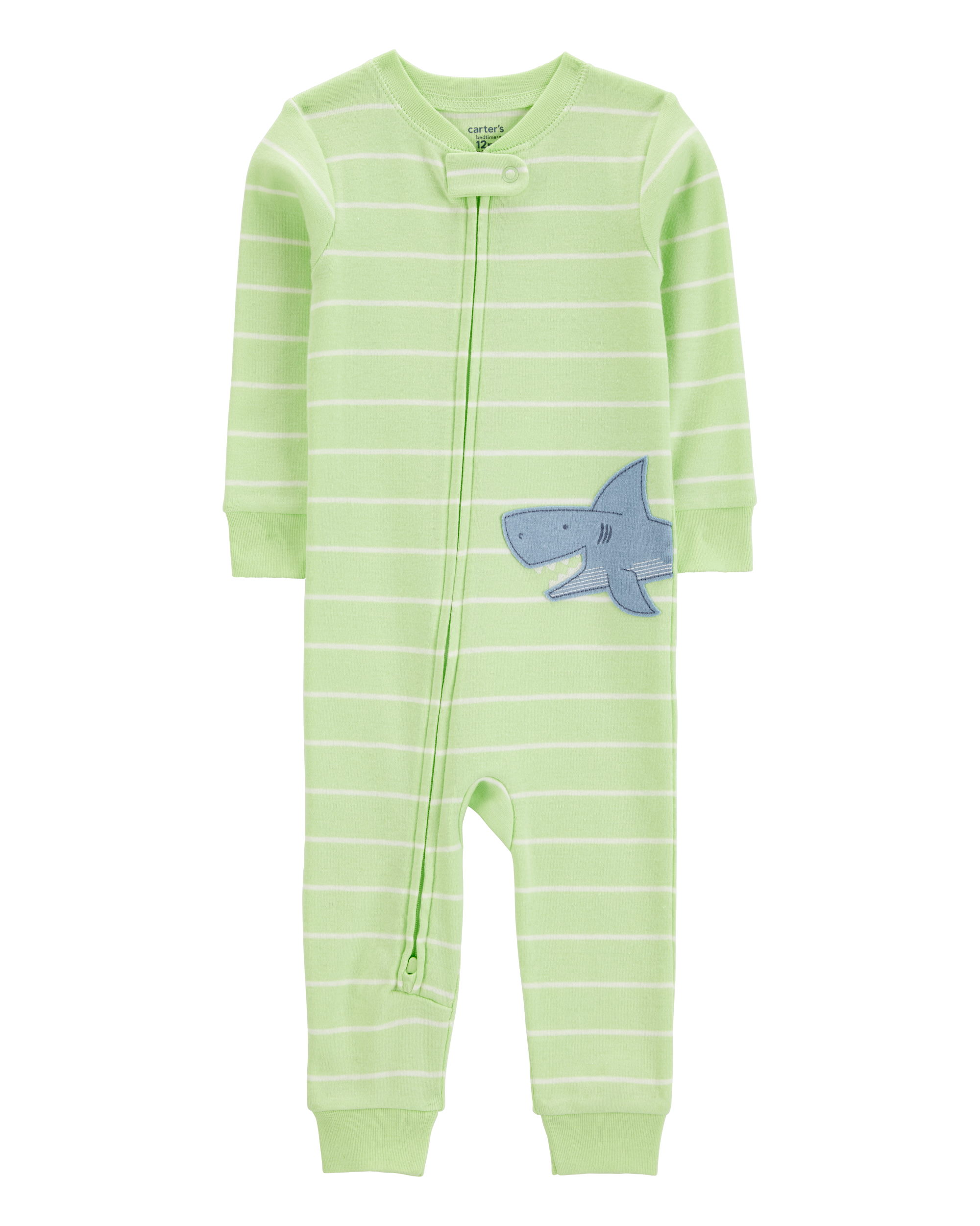 Toddler Boy Shark Striped Snug Fit Cotton Footless 1-Piece Pajamas - Green