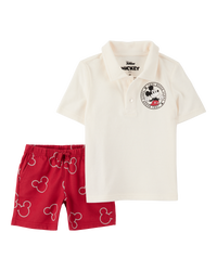 Baby 2-Piece Mickey Mouse Polo Shirt & Short Set - Red/Heather