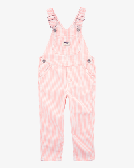 Toddler Girl Hickory Stripe Overalls - Pink