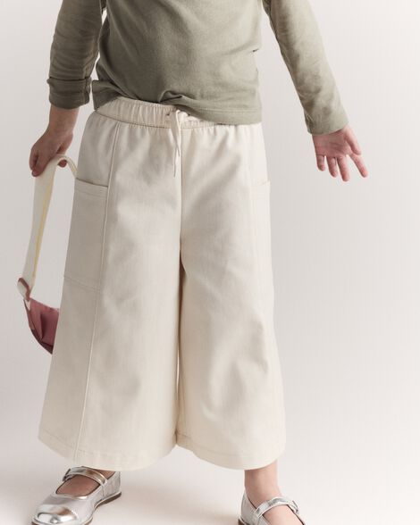 Toddler Girl Wide Leg Pocket Pant - Cream