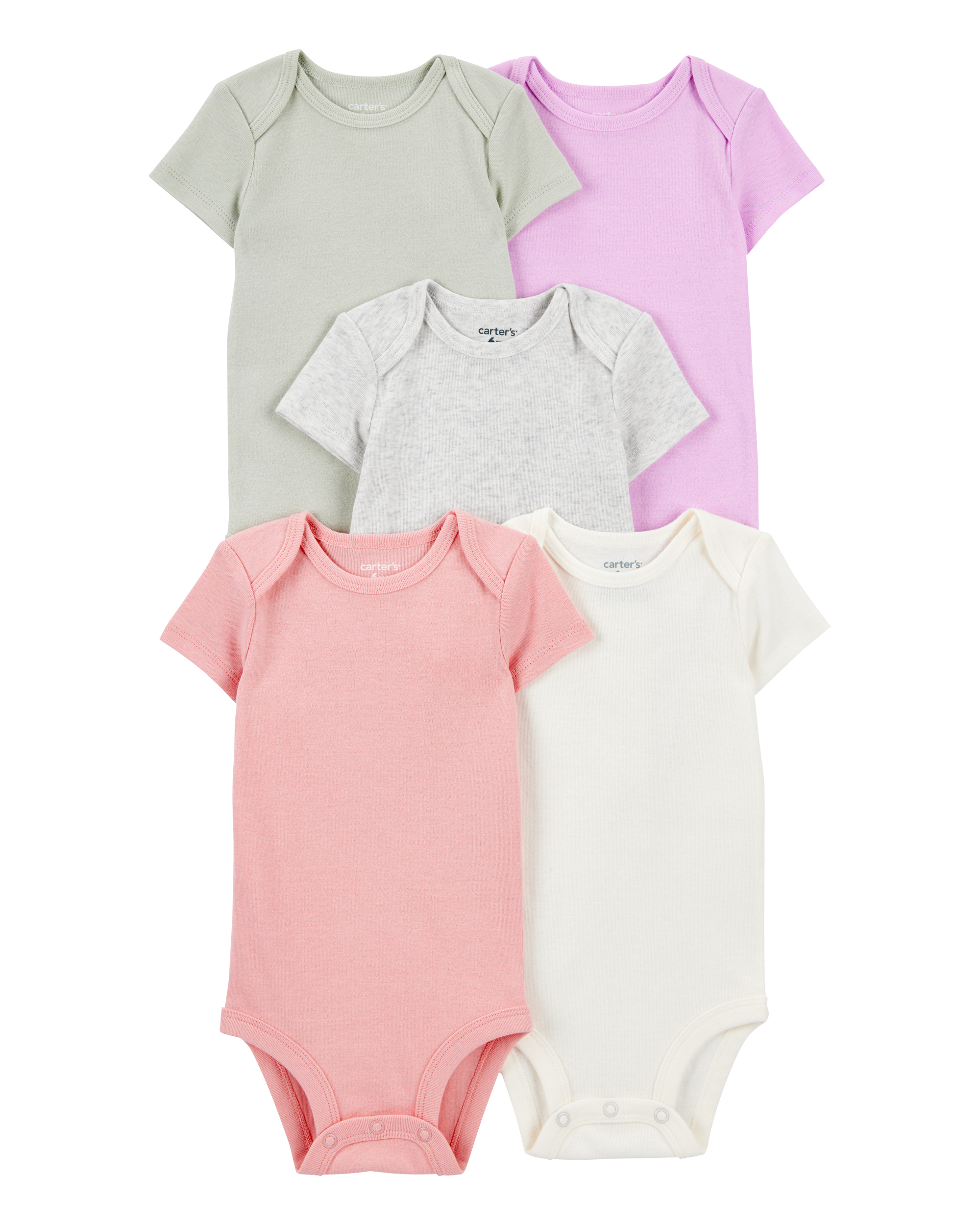 Baby Girl 5-Pack Solid Short-Sleeve Cotton Bodysuits