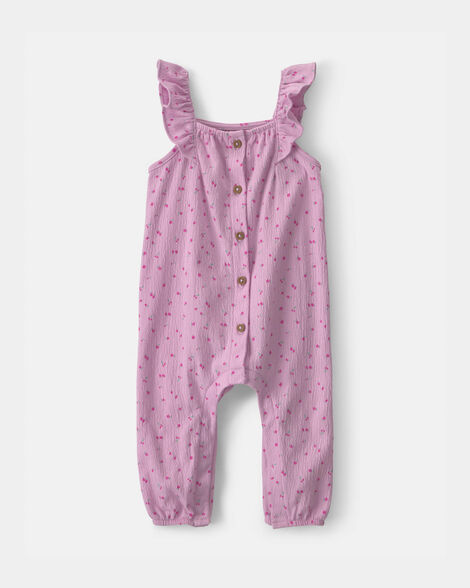 baby girl cherry flutter sleeve jumpsuit - pink