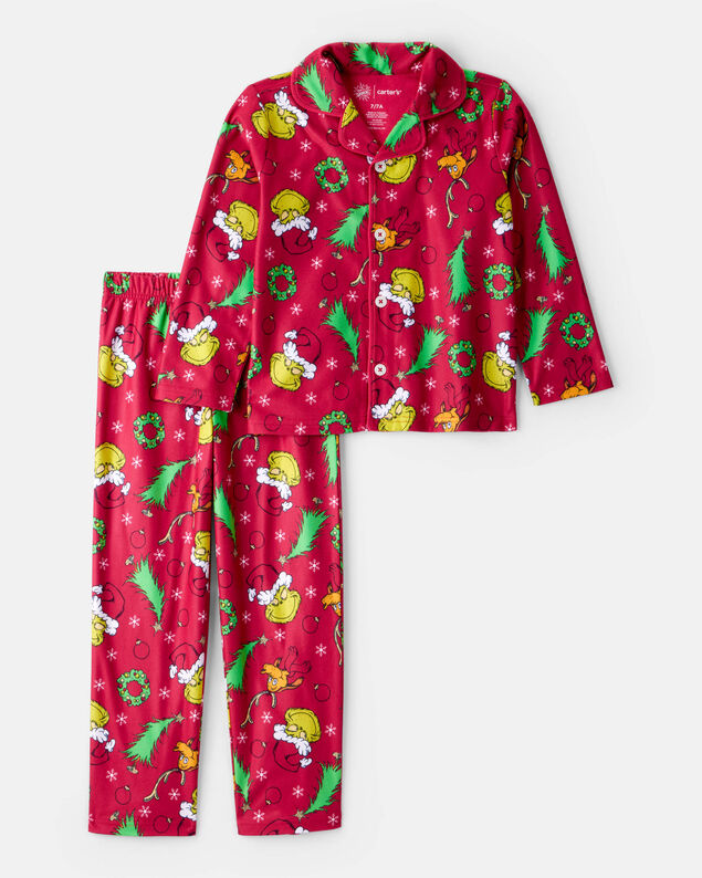 Product image 1 of Kid Dr. Seuss™ The Grinch Print Fleece Long-Sleeve Loose Fit 2-Piece Pajamas - Red