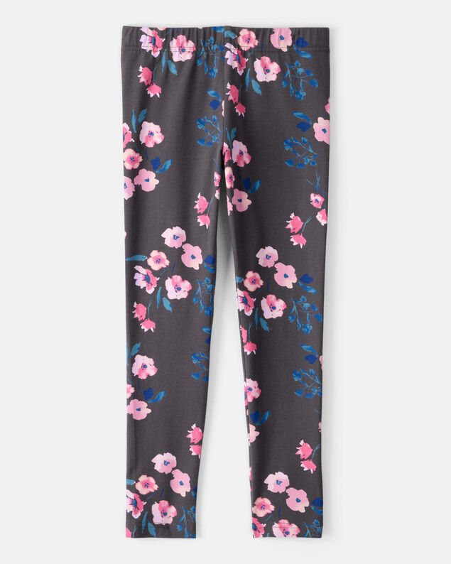 Product image 2 of Girls Floral Cotton Pull-On Stretch Leggings - Black