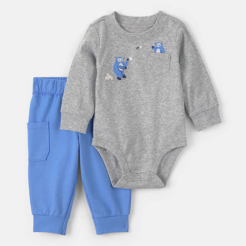Baby Boy 2-Piece Bear Long-Sleeve Bodysuit & Pant Set - Blue/Grey