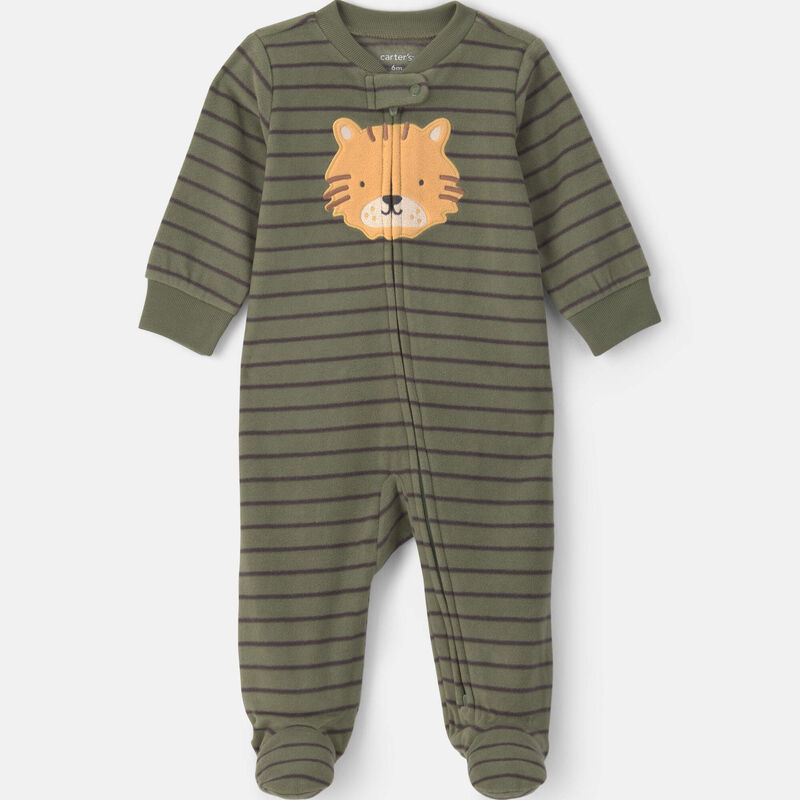 Baby Boy Tiger Striped Fleece 2-Way Zip Sleep & Play Pajamas - Green