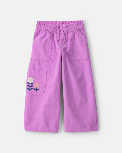 flower corduroy wide-leg pants - purple