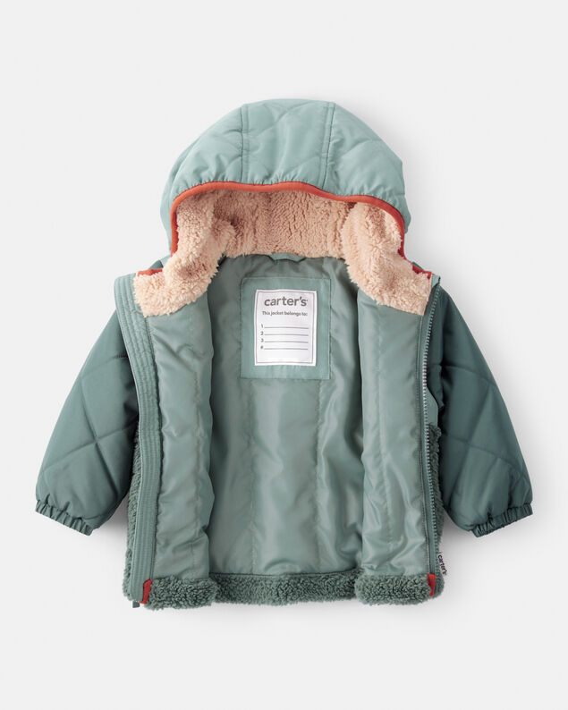 Product image 2 of Baby Boy Long-Sleeve Midweight Quilted Sherpa Jacket - Green