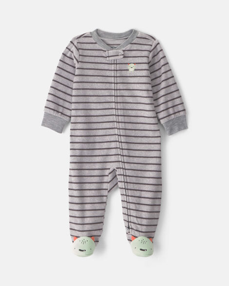 baby boy monster striped fleece 2-way zip sleep & play pajamas - grey