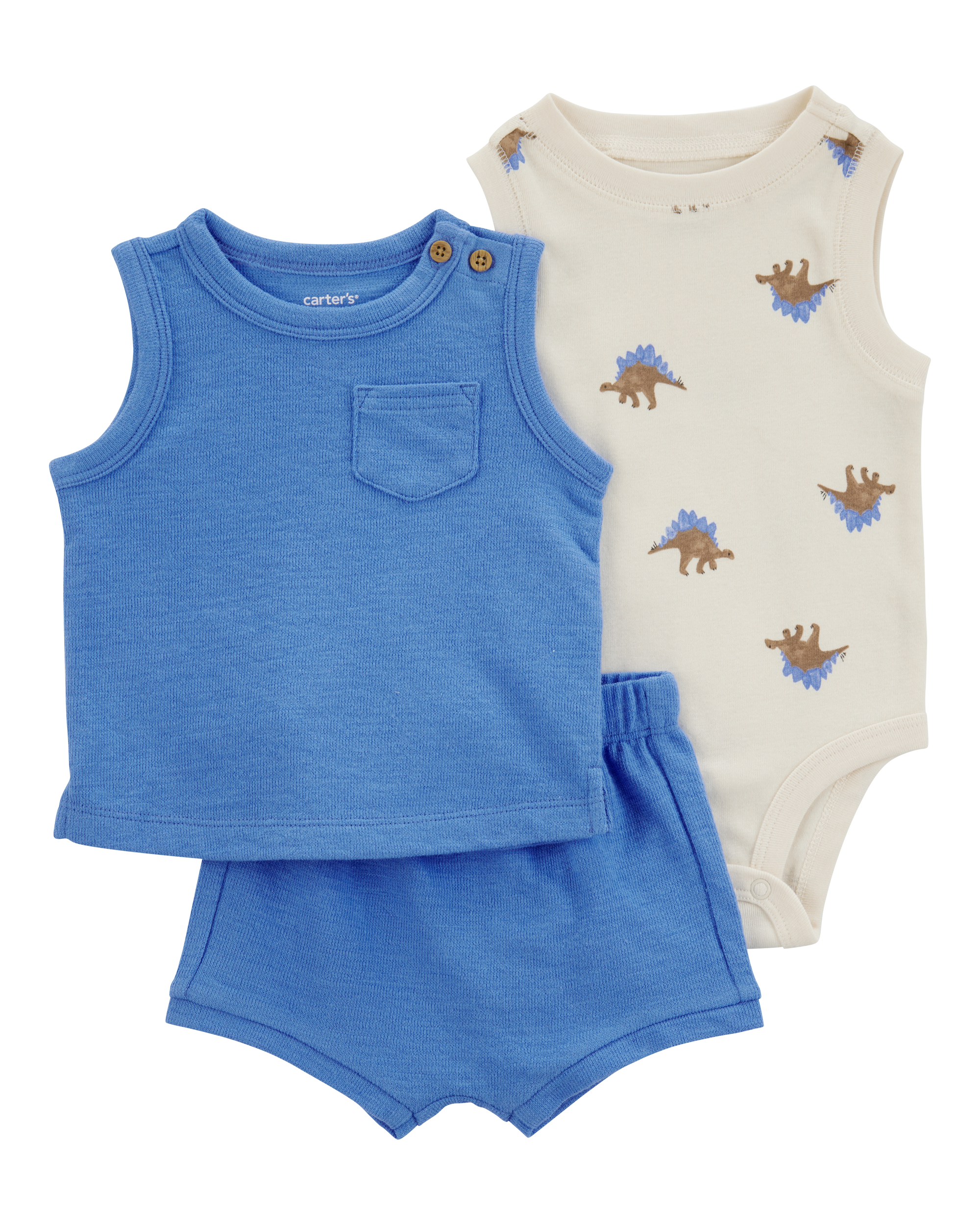 Baby Boy 3-Piece Dinosaur Little Short Set - Blue/Ivory