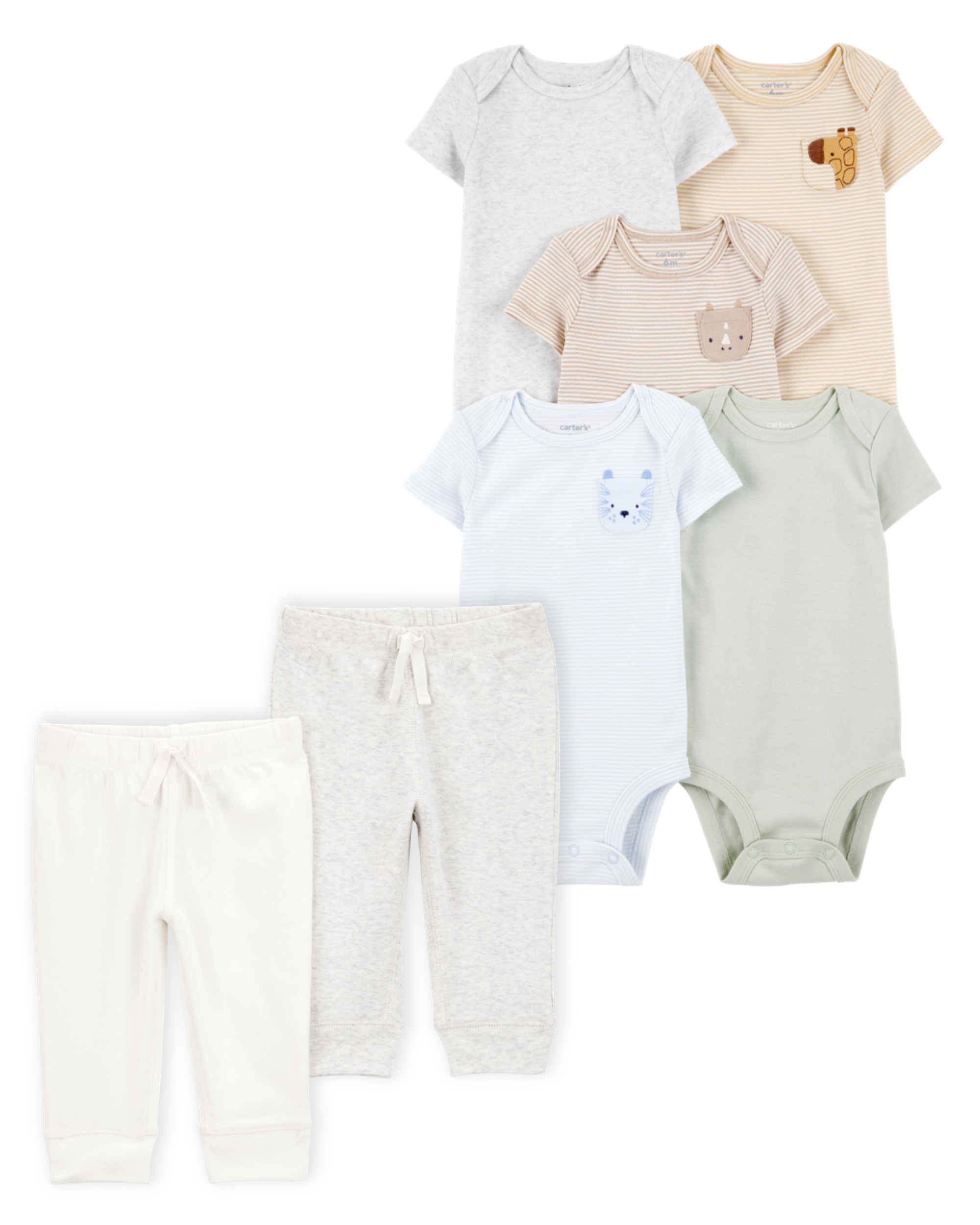Baby 7-Piece Animals Short-Sleeve Bodysuits & Pull-On Pants Set