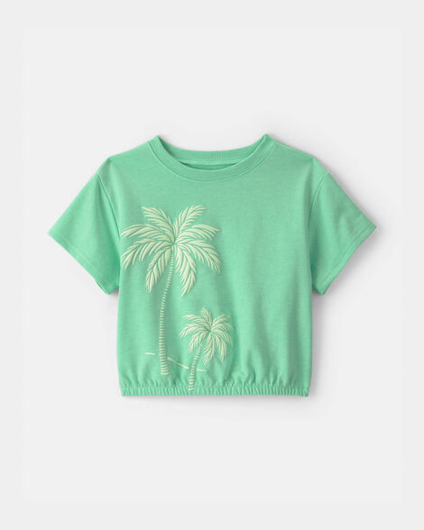 girls palm tree french terry top - green