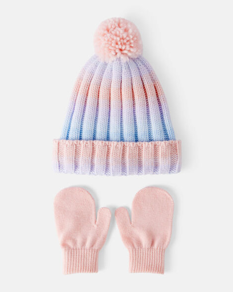 toddler girl 2-piece ombre winter hat & mittens - purple
