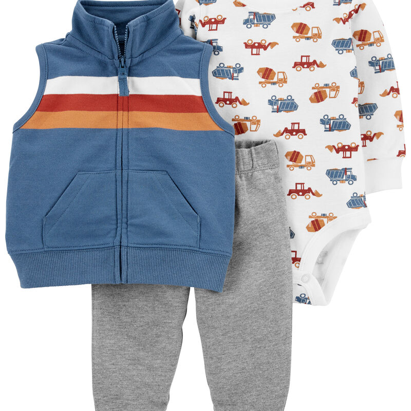 Blue/Heather Baby 3-Piece Striped Little Vest Set | carters.com