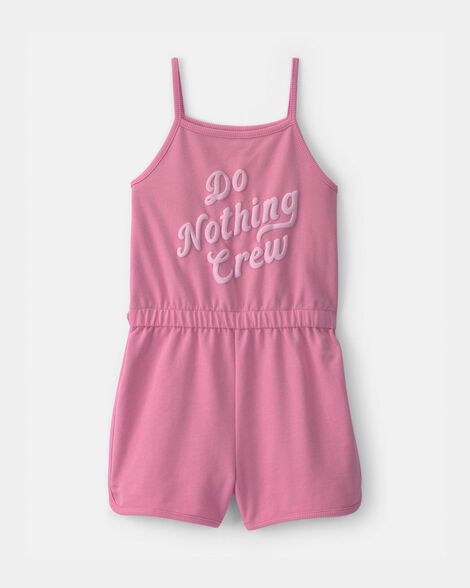 girls 'do nothing crew' french terry romper - pink