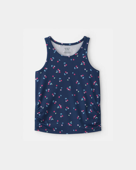 girls floral active tank top - navy