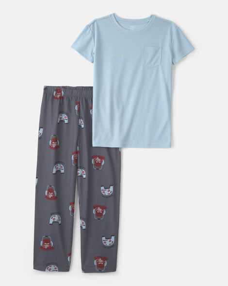 boys gaming loose fit 2-piece pajama set - blue/grey