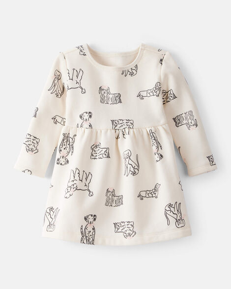 baby girl daydream fleece puppy knit dress - ivory