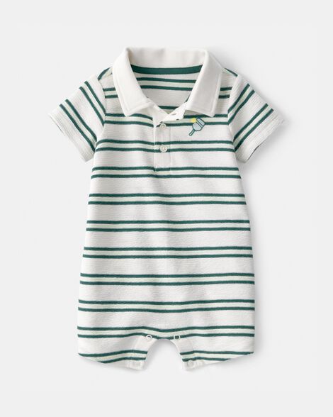 baby boy pickleball stripe short-sleeve romper - green/white
