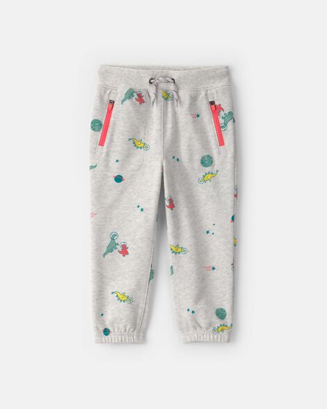 toddler boy space dino french terry joggers - grey