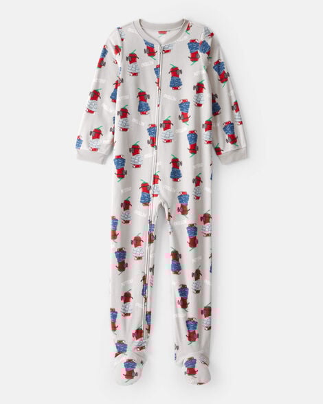 boys chili pepper print fleece long-sleeve loose fit 1-piece pajamas - grey