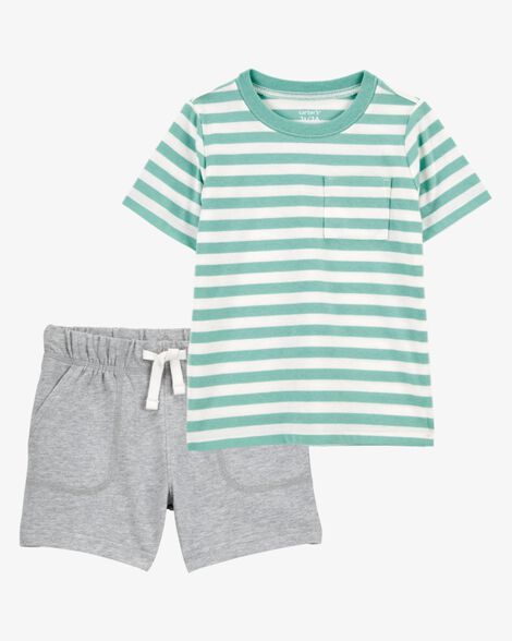 Product image 1 of Baby 2-Piece Striped Tee & French Terry Shorts Set