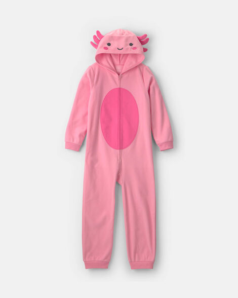 girls 1-piece axolotl halloween fleece pajama costume - pink