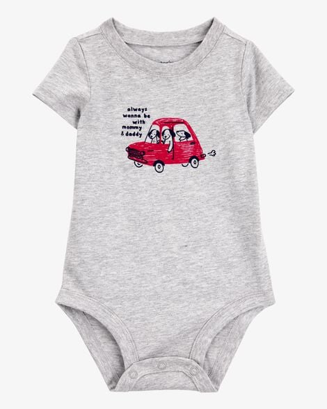 Product image 1 of Baby Always With Mommy And Daddy Dog Short-Sleeve Bodysuit - Gray