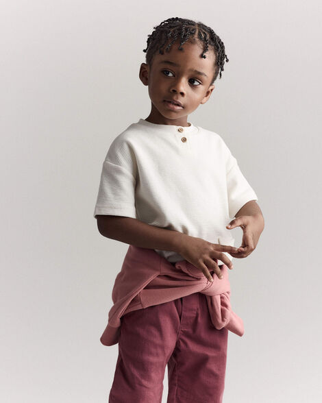 Toddler Boy Henley Tee with Pocket - Cream