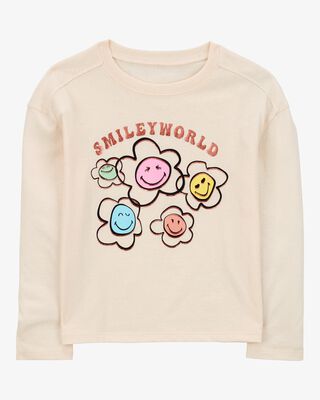 Product image 1 of Kid Smiley World Long-Sleeve Graphic Tee - Cream
