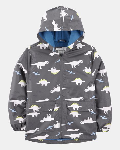 boys dinosaur color changing rain jacket - grey