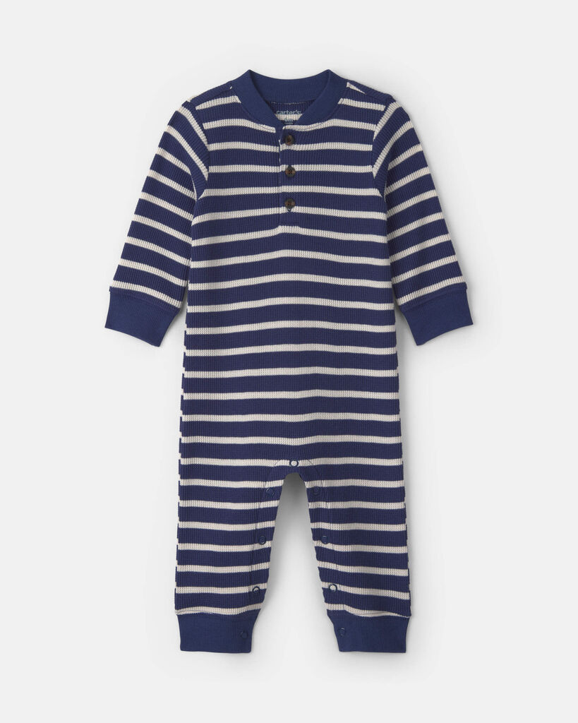 Carter's baby boy striped thermal long-sleeve jumpsuit 12M Navy Blue