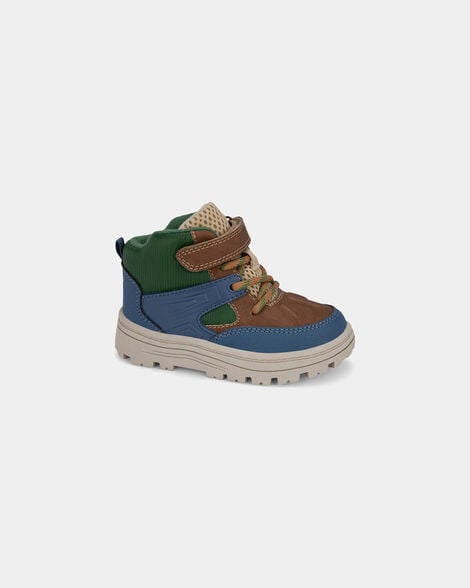 toddler boy color block high top boots - blue/brown/green