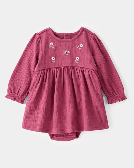 Product image 1 of Baby Embroidered Floral Bodysuit Dress - Pink