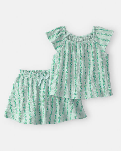 baby girl 2-piece vine short-sleeve top & skirt set - green