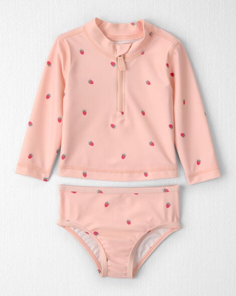Baby Girl 2-Piece Recycled Rashguard Swimsuit Set in Strawberry Print