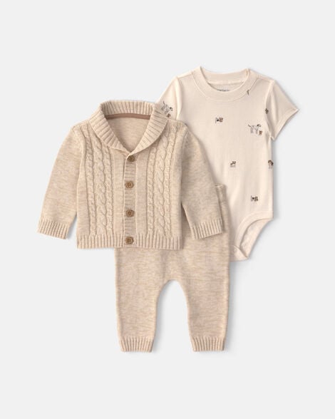 baby boy 3-piece cotton sweater layering set - cream
