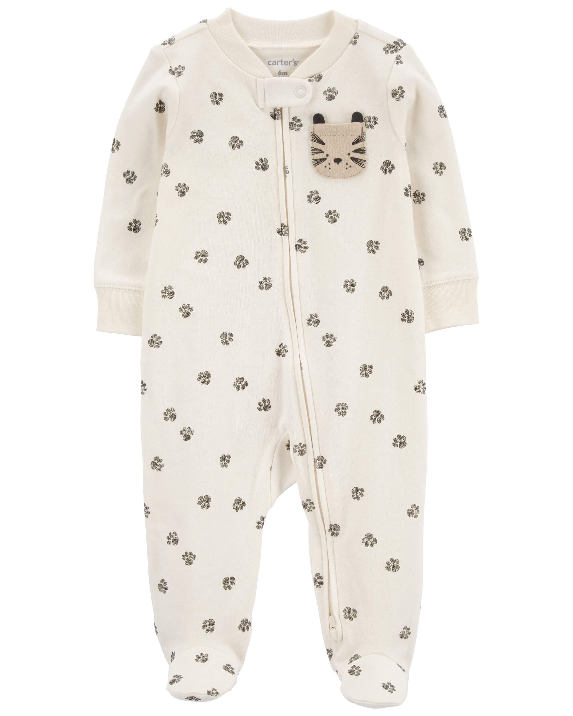 大人気新品  Animal Baby Print Pajamas Play & Sleep Cotton Zip-Up トップス