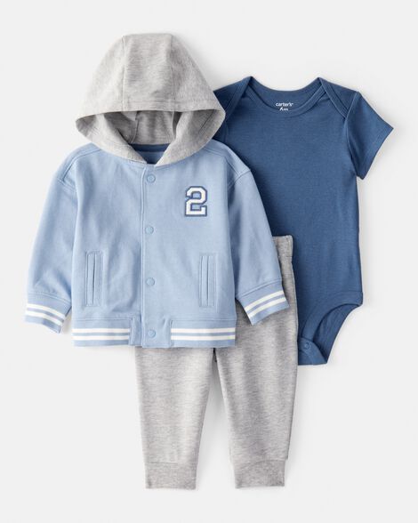 baby boy 3-piece french terry jacket outfit set - blue
