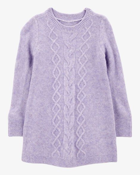 Product image 1 of Toddler Long-Sleeve Cable-Knit Sweater Dress - Purple