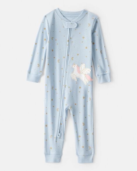 toddler girl unicorn star 100% cotton long-sleeve 1-piece pajamas - blue