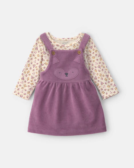 baby girl 2-piece fox velvety long-sleeve dress set - purple/cream