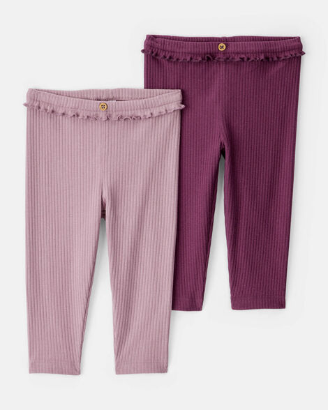baby girl 2-pack ruffle waist rib pants - purple