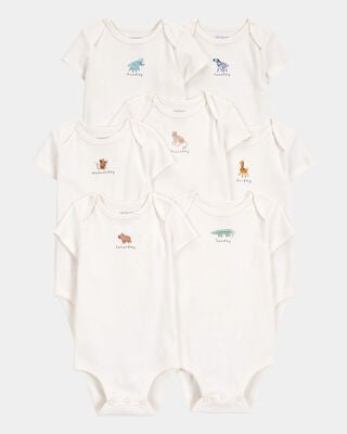 Product image 1 of Baby 7-Pack Days Of The Week Short-Sleeve Cotton Bodysuits - Ivory