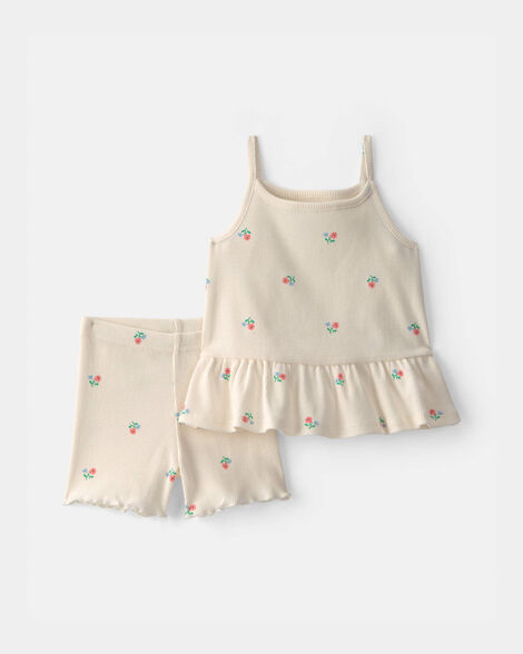 baby girl 2-piece floral top & short set - cream