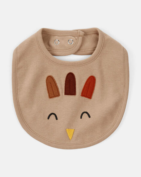 baby thanksgiving turkey cotton bib - brown
