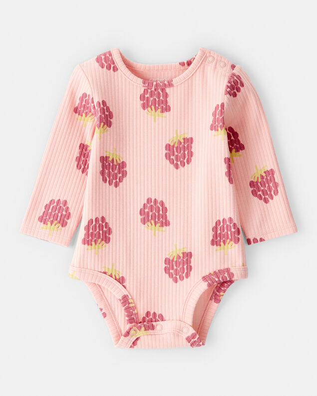 Product image 1 of Baby Girl Raspberry Print Long-Sleeve Fashion Bodysuit - Pink